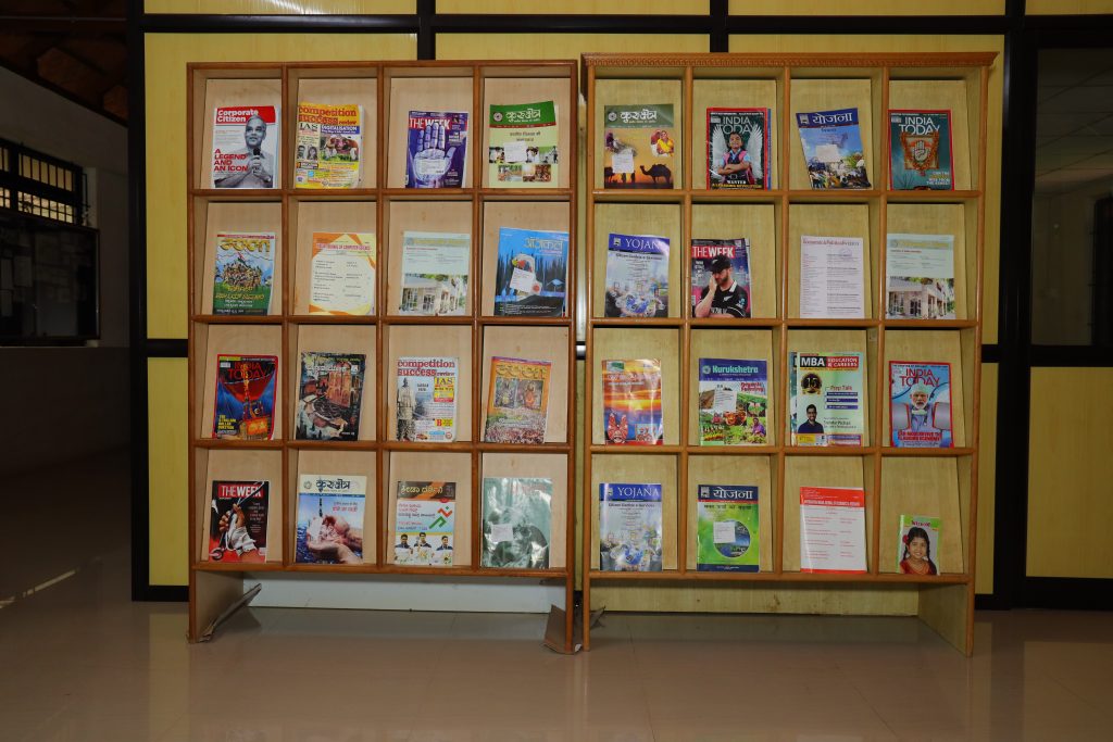 Periodicals and magazines displayed in the college library